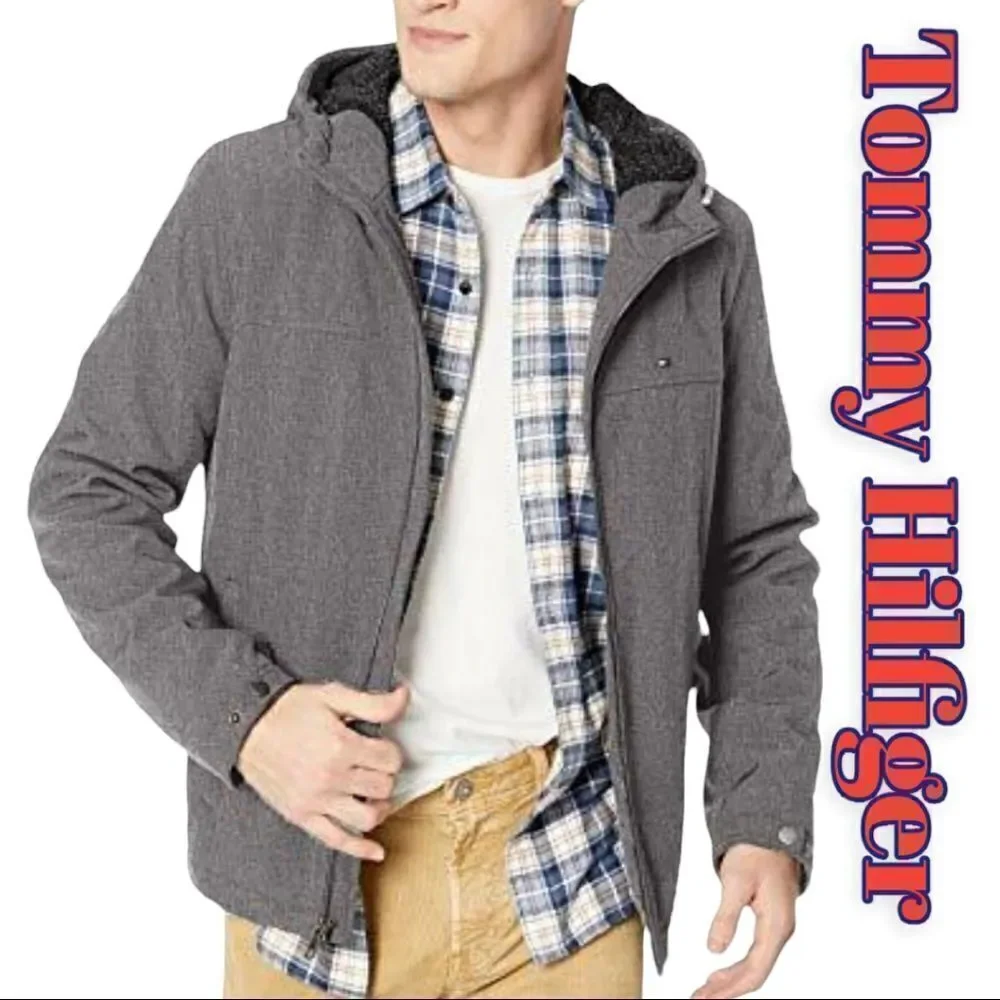 Tommy Hilfiger mens Soft Shell Sherpa Lined Performance Grey XL EUC